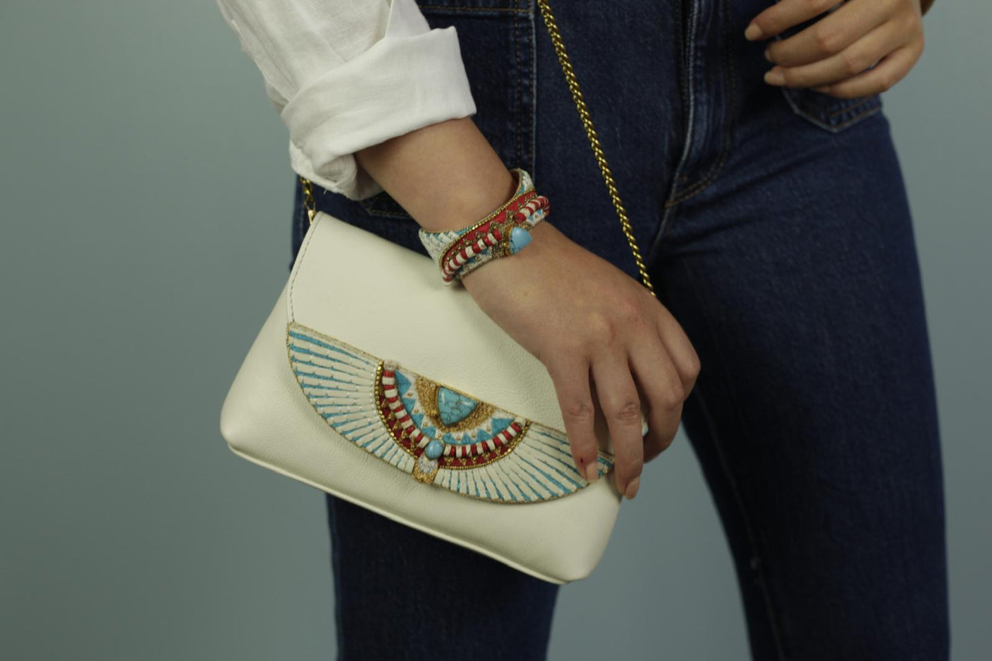 Cream Turquoise Cream Cherina Bag